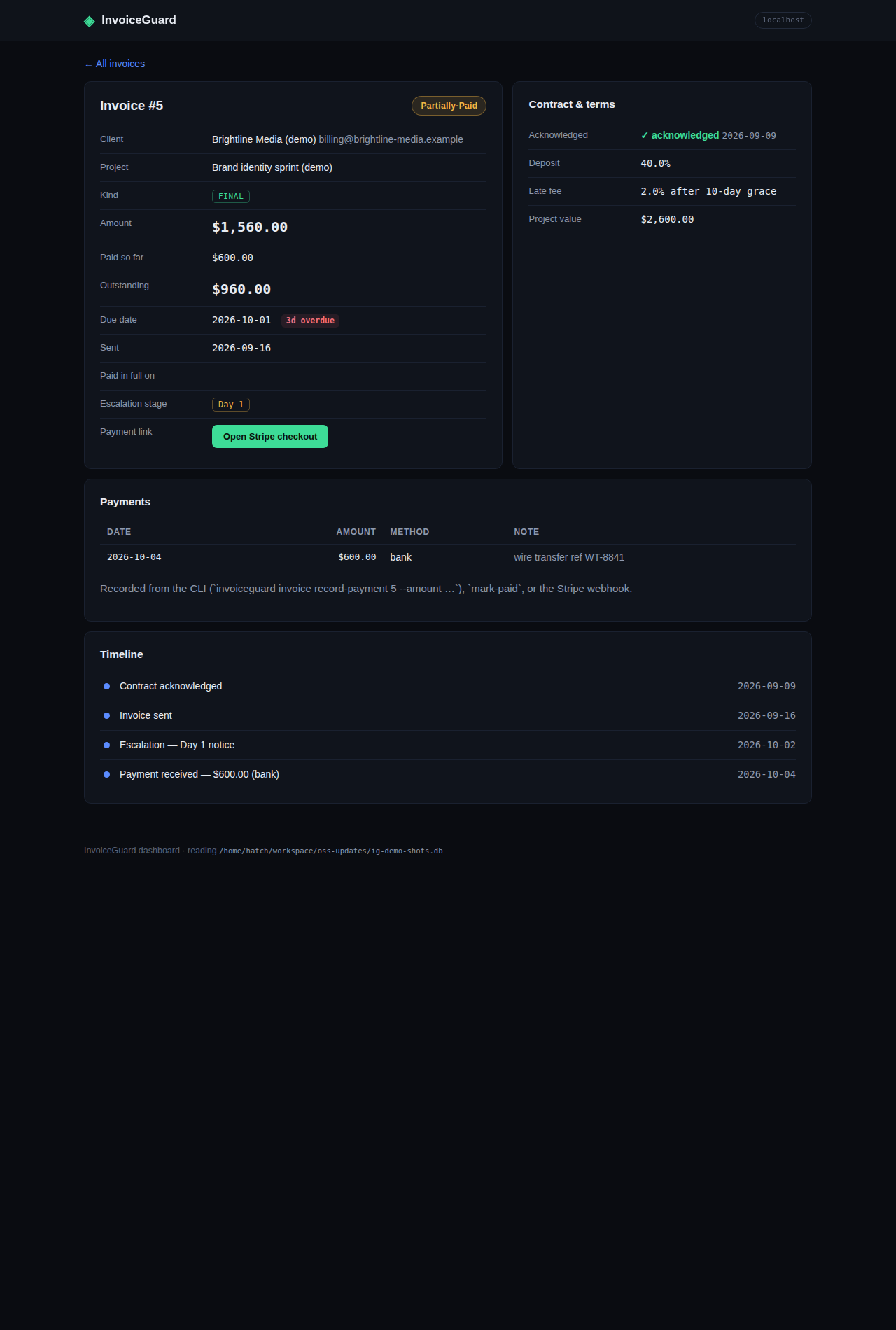 Invoice detail with partial payment