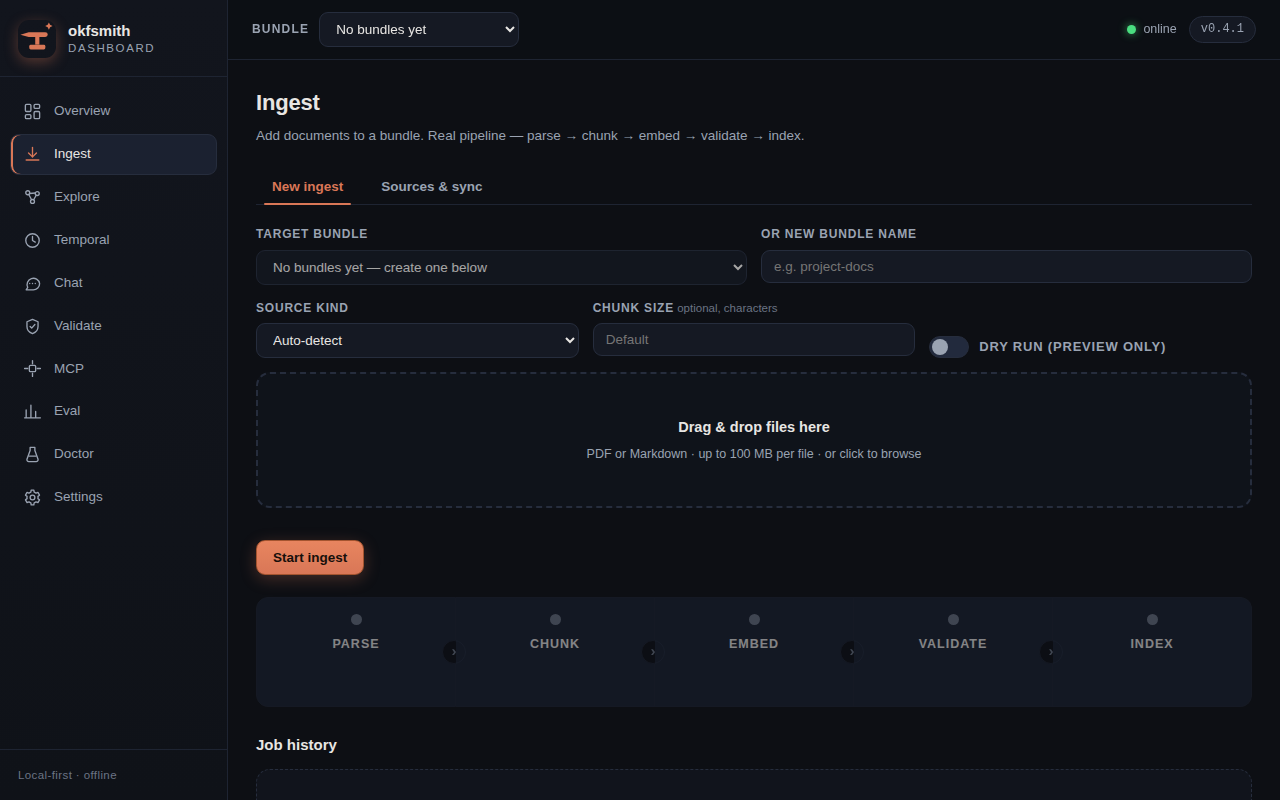 Ingesting documents in the dashboard